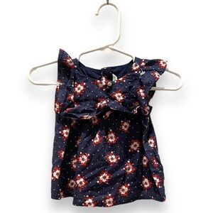 Janie & Jack | Navy White & Red Floral Ruffle Top | Baby | Size 3 to 6 Months